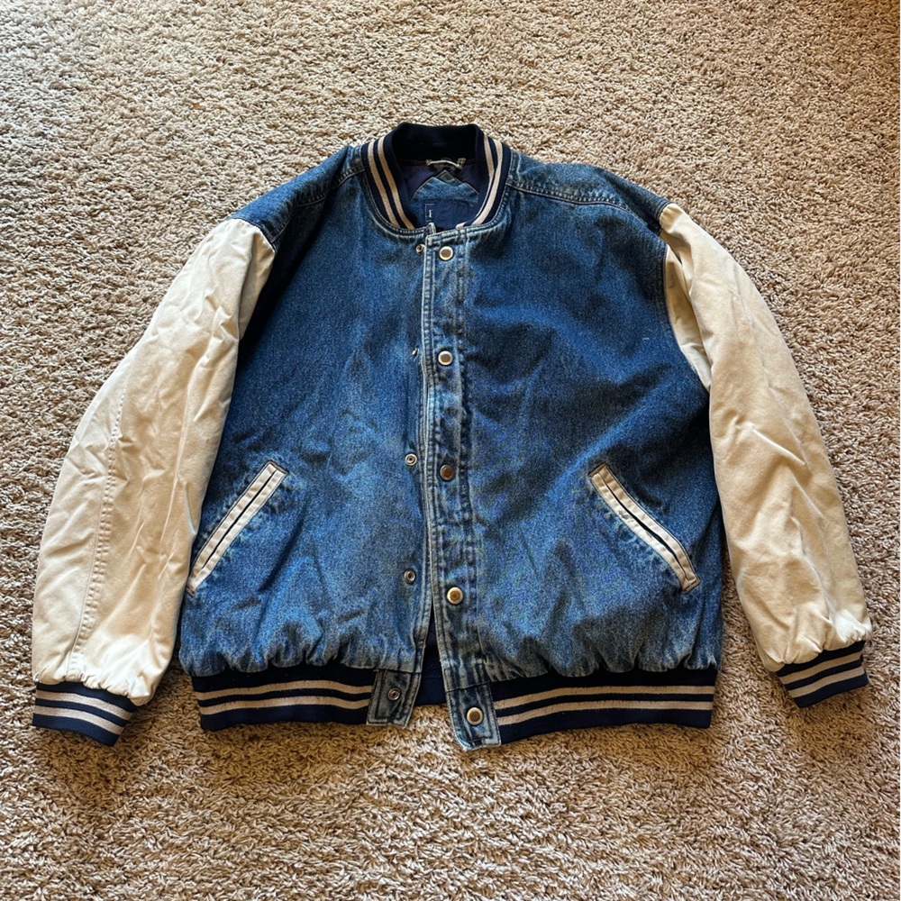 Vintage denim varsity jacket/ bomber jacket
